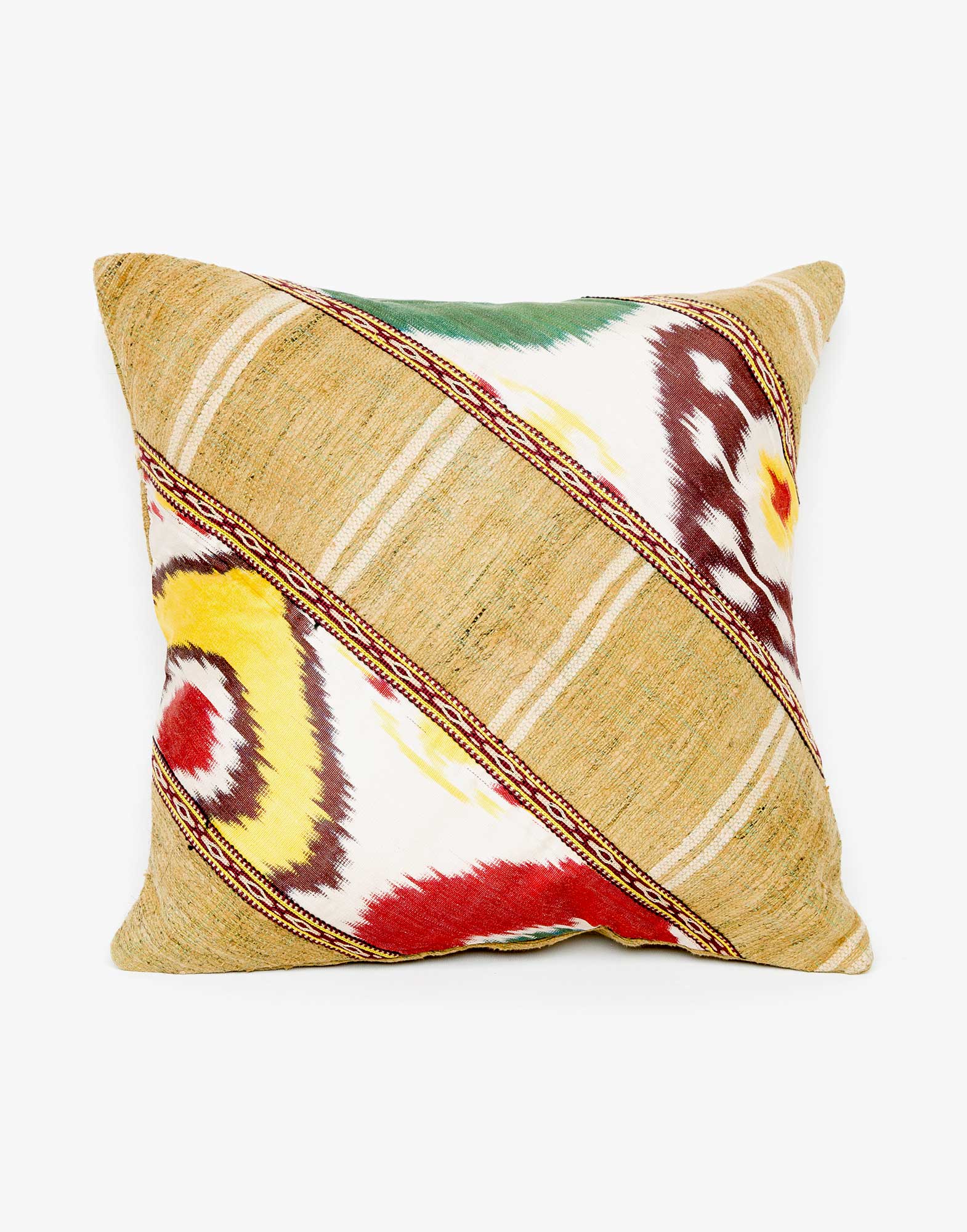 Handwoven Vintage Kilim and Ikat Patchwork Pillow