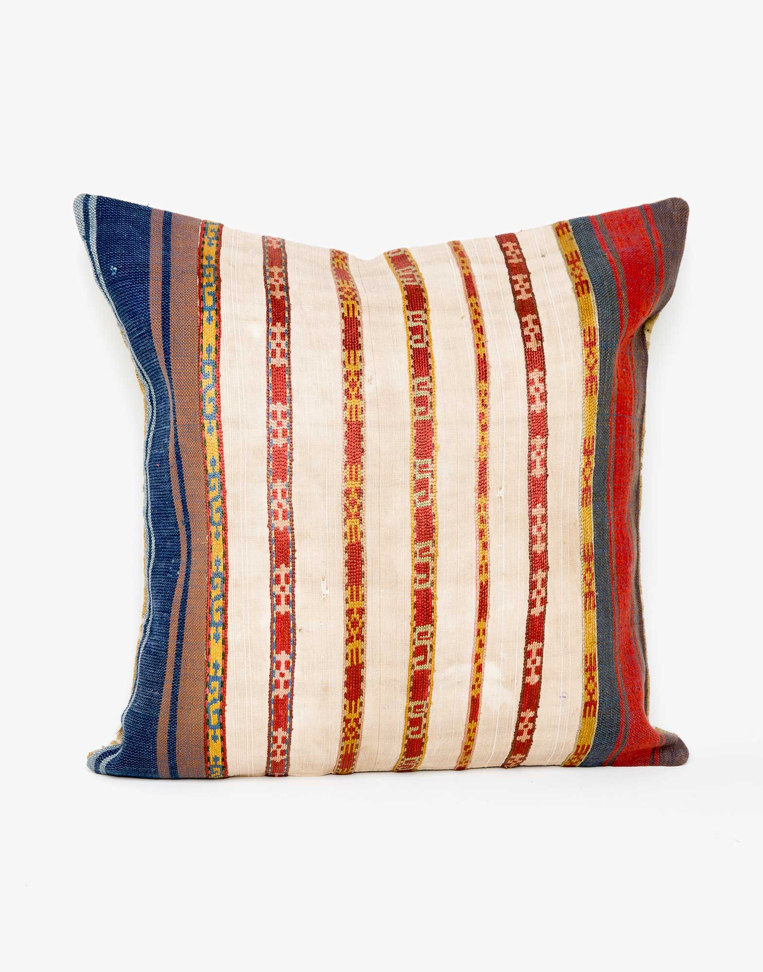 Handwoven Vintage Kilim and Ikat Patchwork Pillow