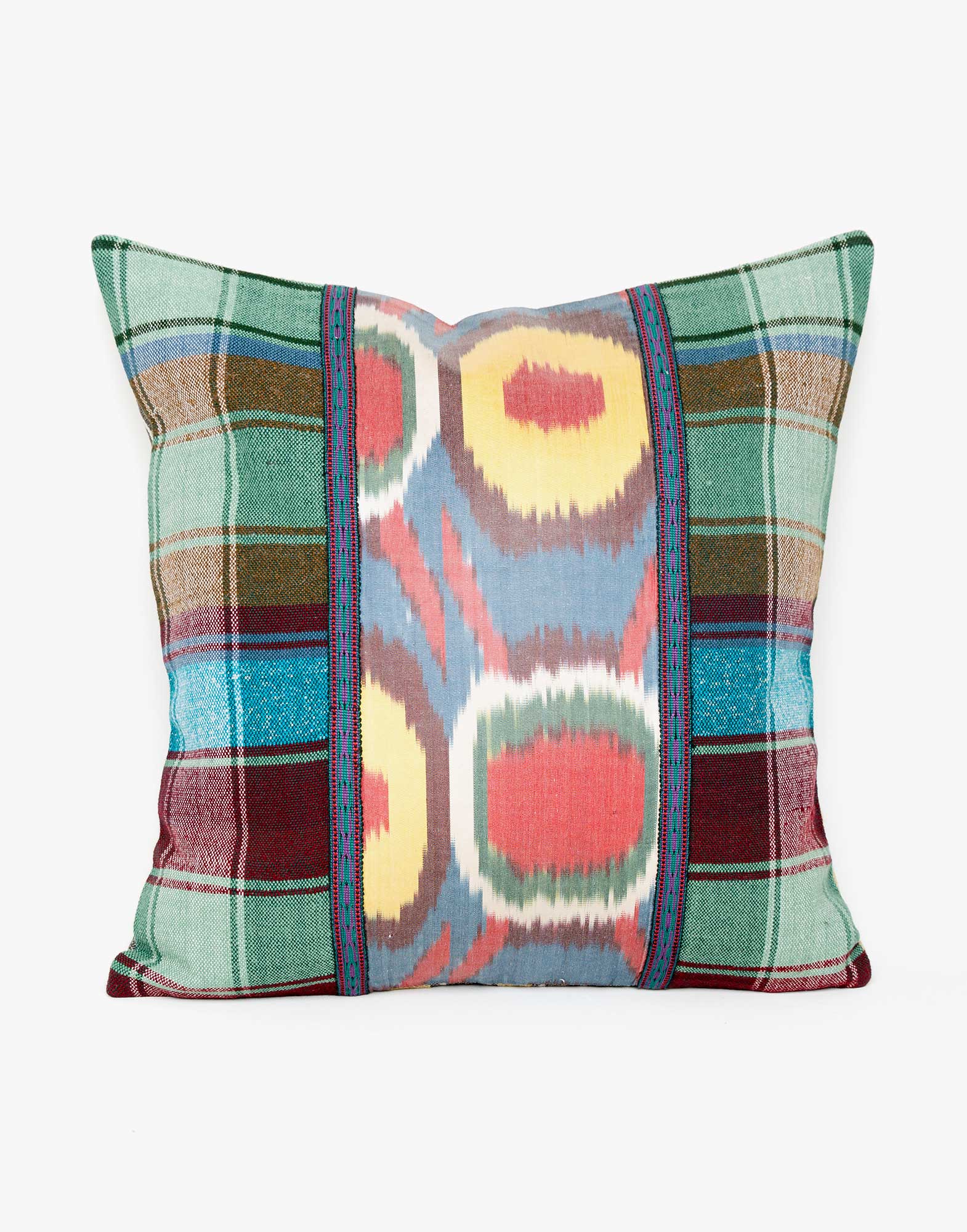 Handwoven Vintage Kilim and Ikat Patchwork Pillow