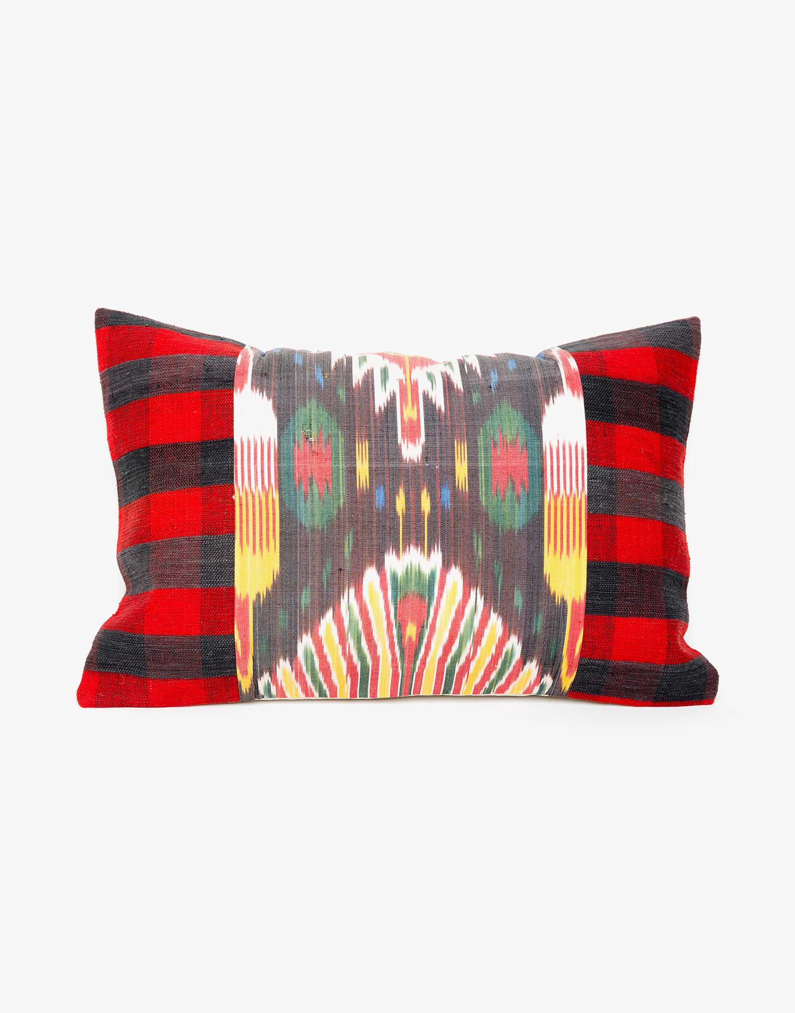 Handwoven Vintage Kilim and Ikat Patchwork Pillow