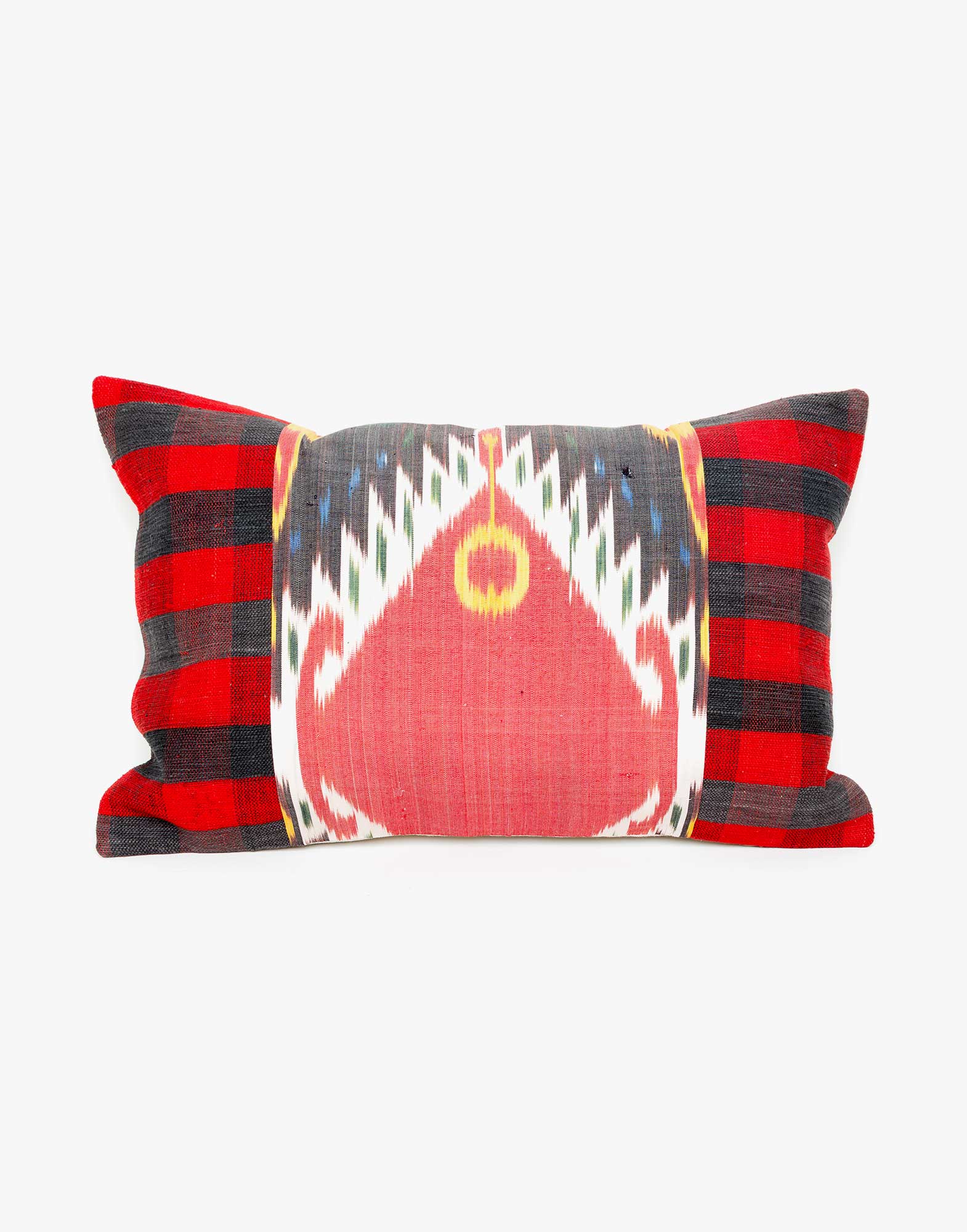 Handwoven Vintage Kilim and Ikat Patchwork Pillow