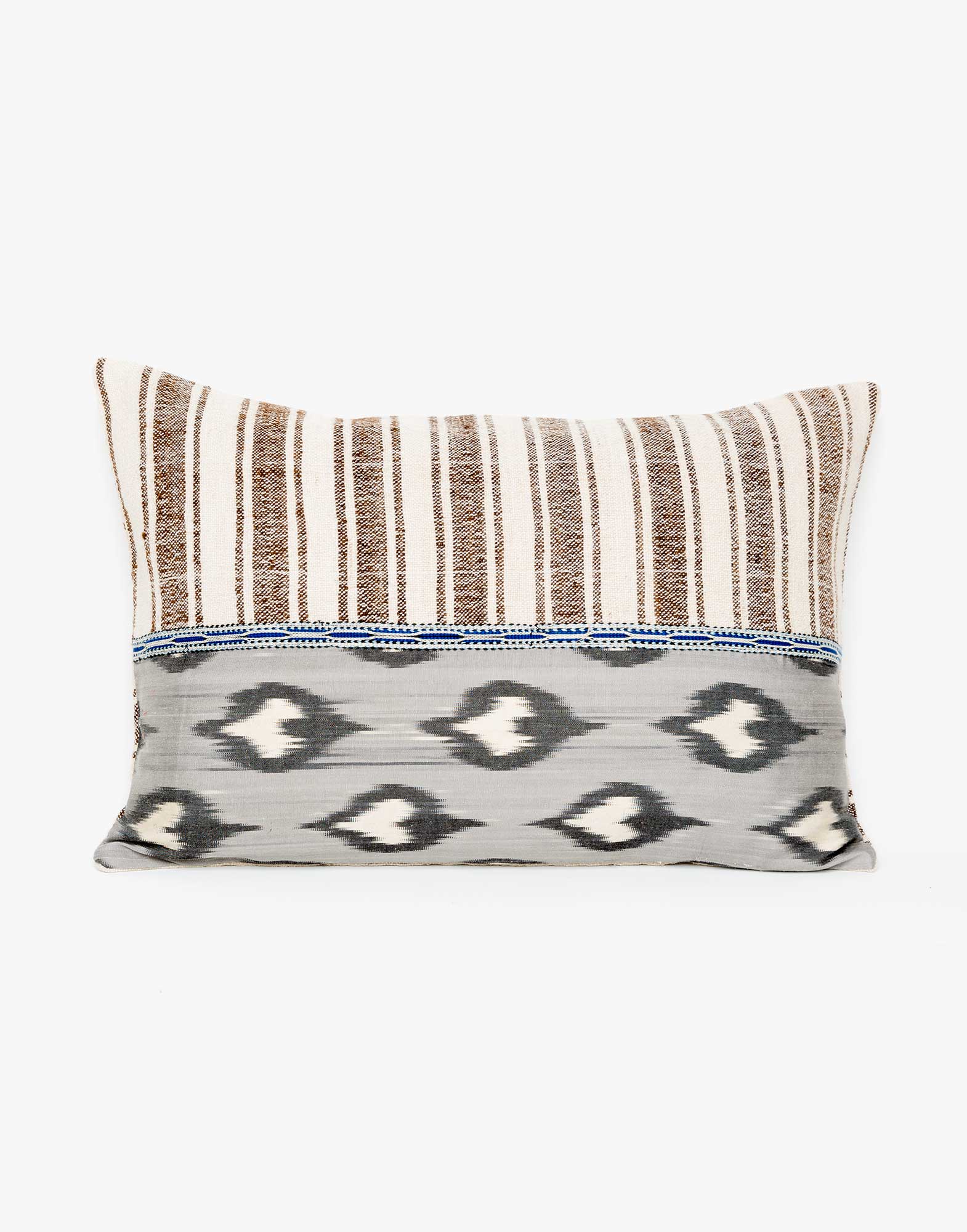 Handwoven Vintage Kilim and Ikat Patchwork Pillow