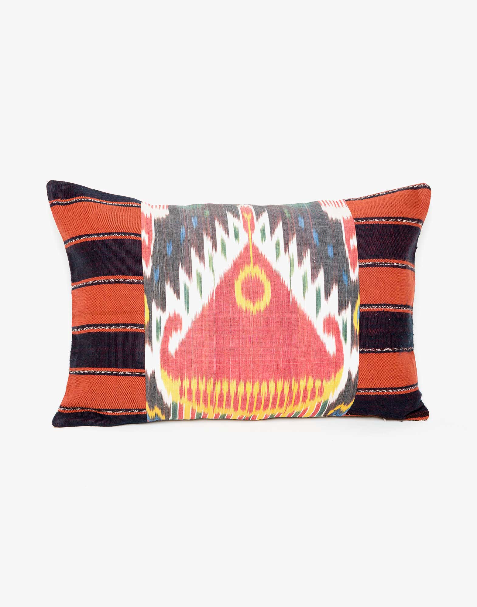 Handwoven Vintage Kilim and Ikat Patchwork Pillow