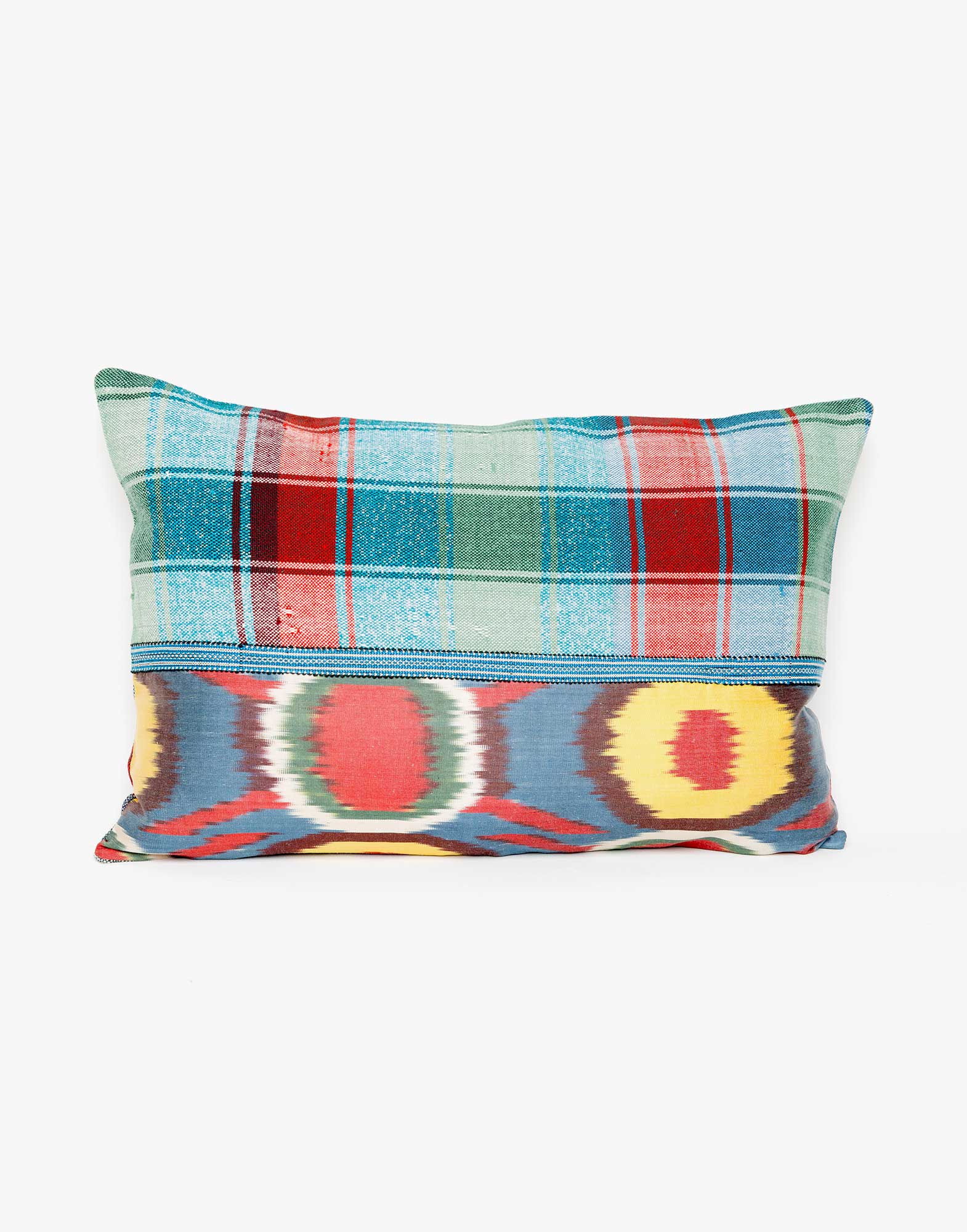 Handwoven Vintage Kilim and Ikat Patchwork Pillow