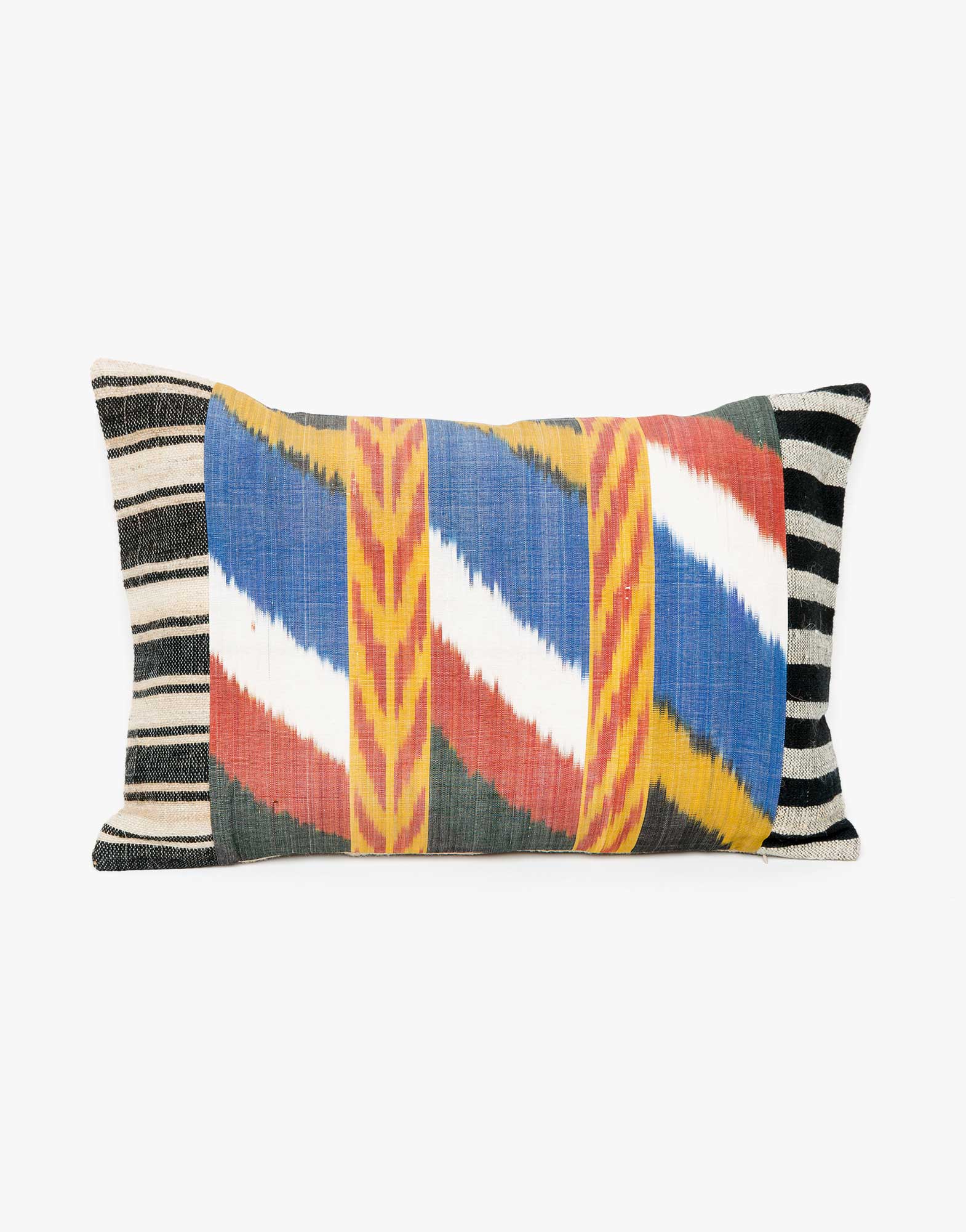 Handwoven Vintage Kilim and Ikat Patchwork Pillow