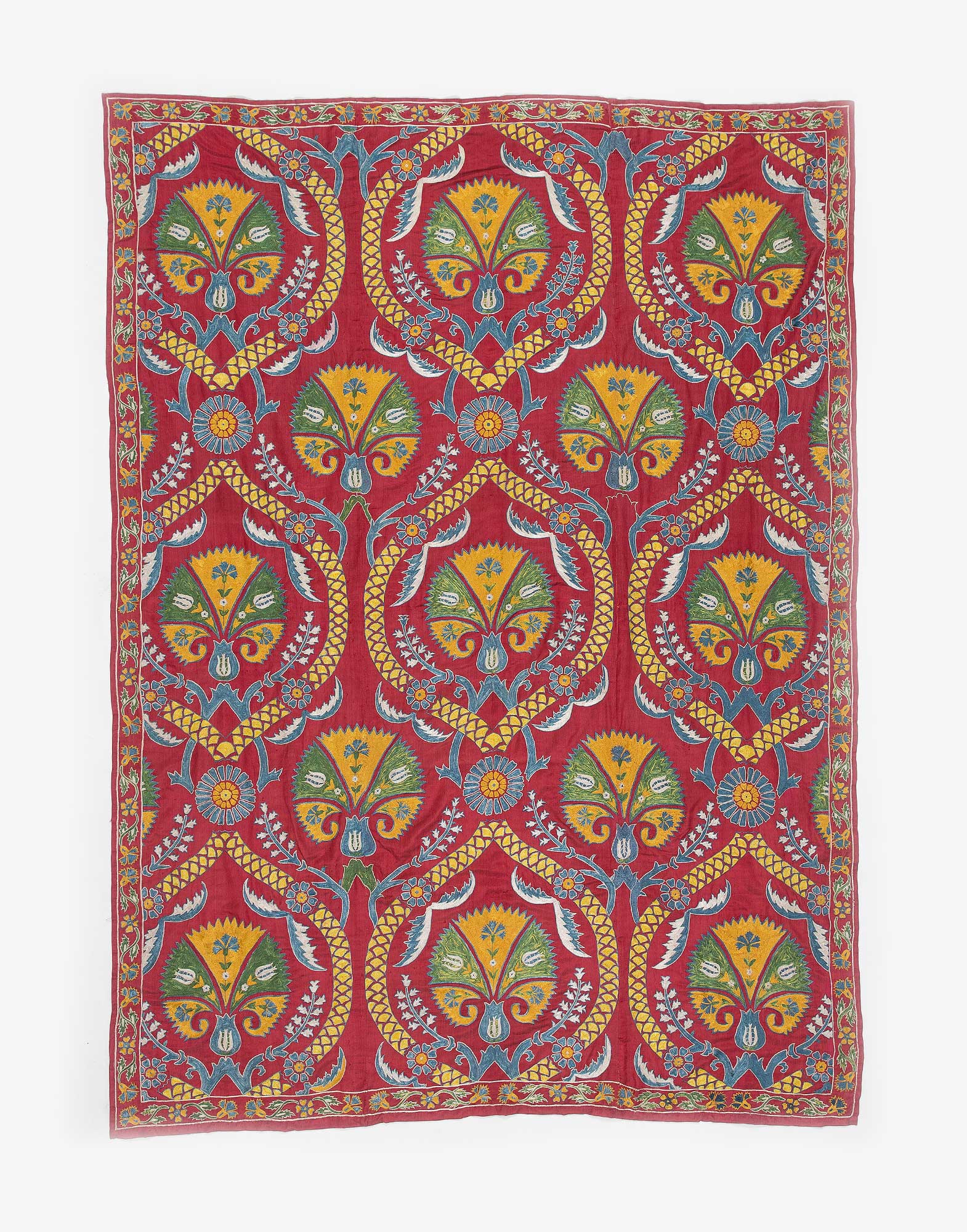 Uzbek Suzani Colorful Embroidered Silk Bed Cover