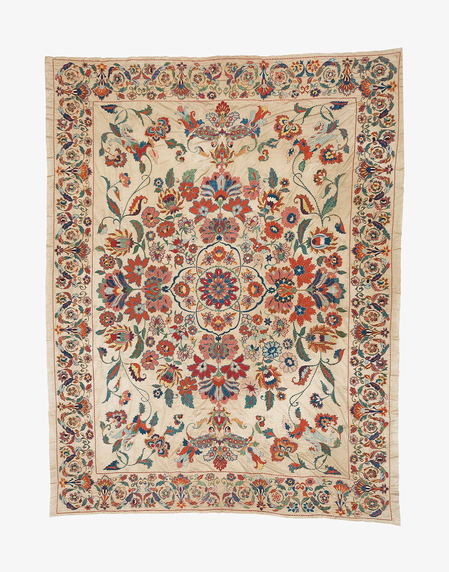 Uzbek Suzani Embroidered Silk Bed Cover