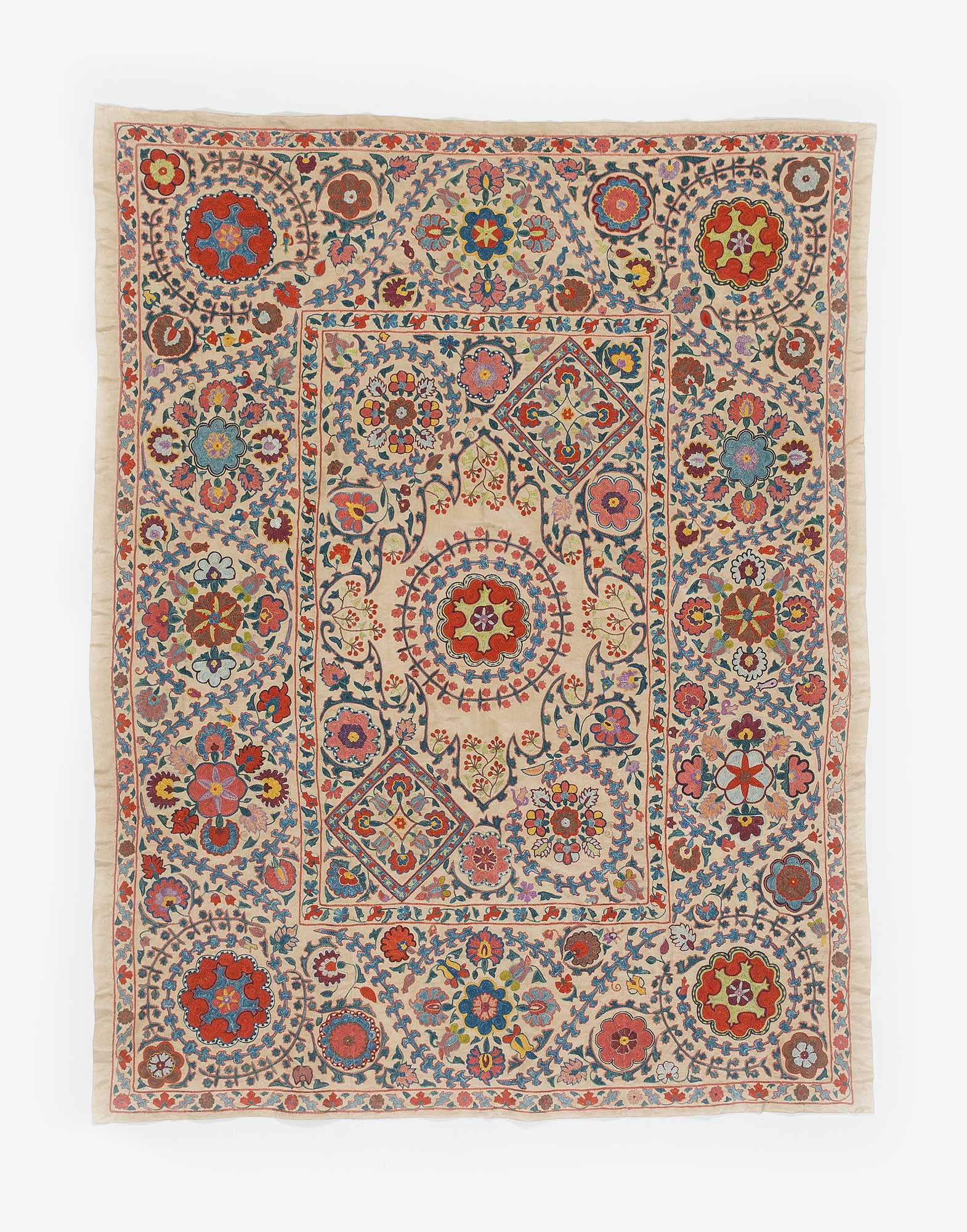 Uzbek Suzani Embroidered Silk Bed Cover