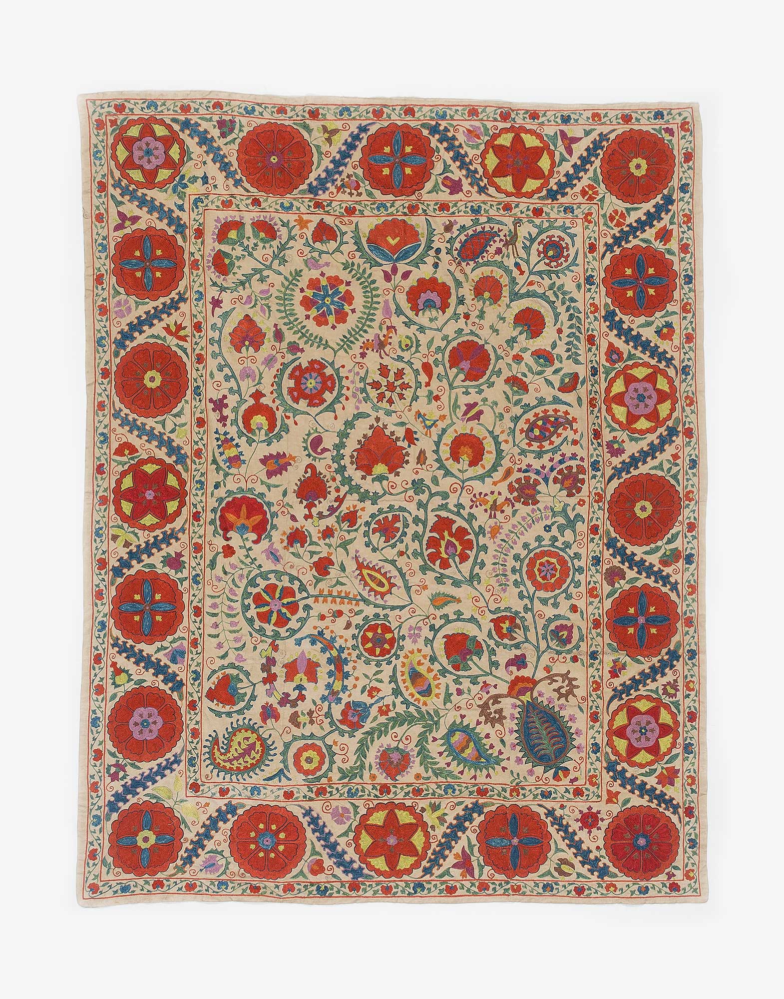 Uzbek Suzani Embroidered Silk Bed Cover