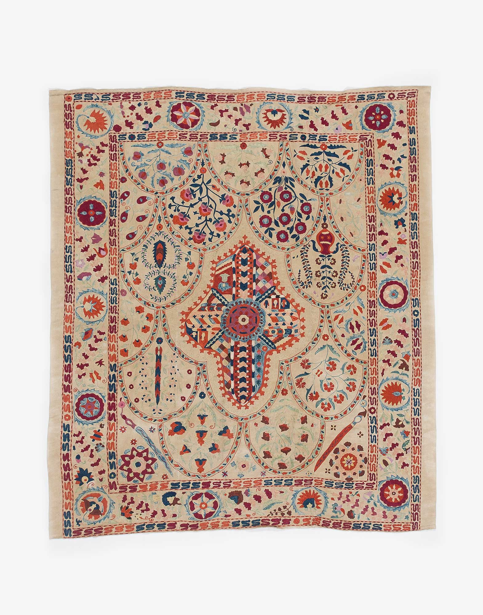 Uzbek Suzani Embroidered Silk Bed Cover