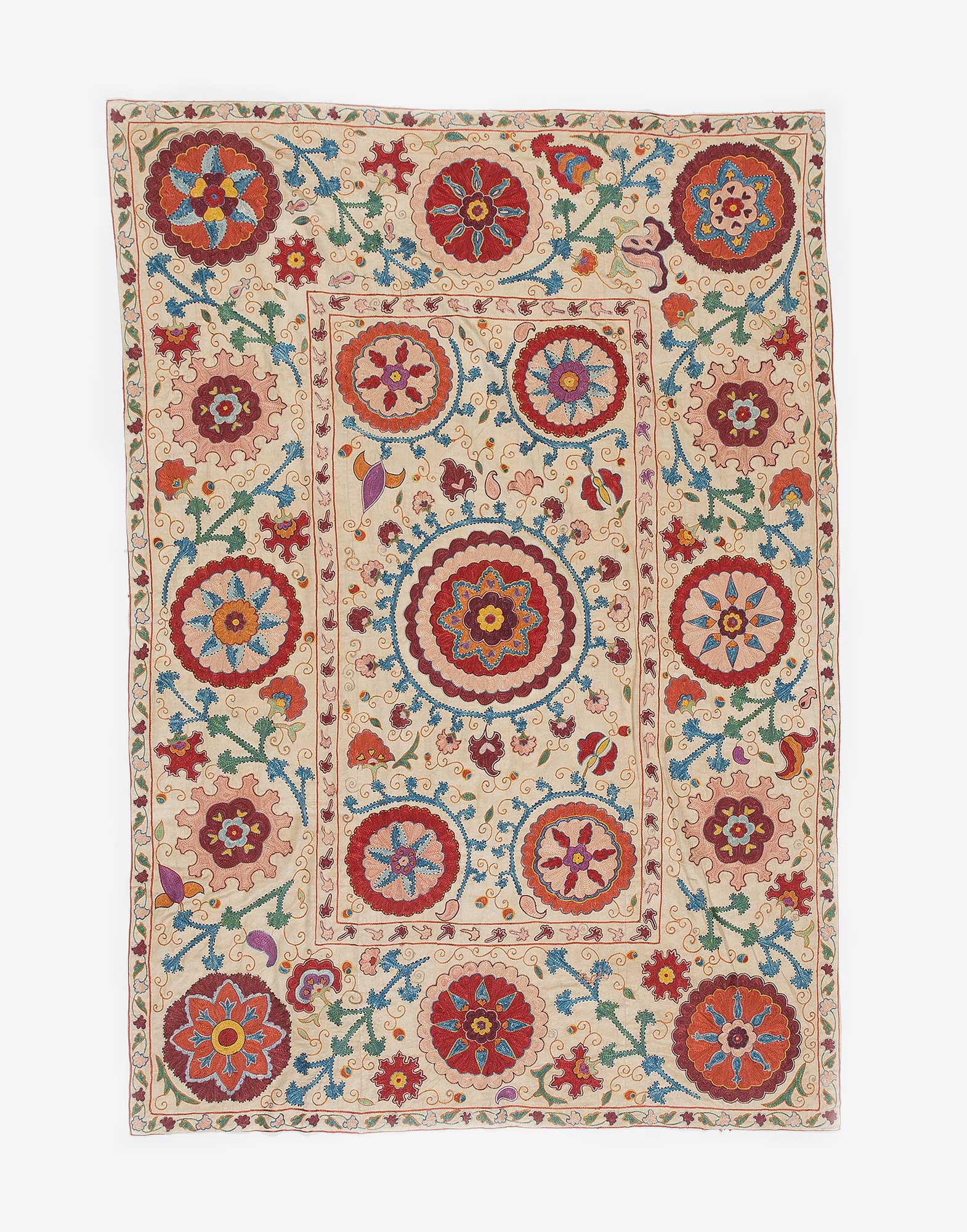 Uzbek Suzani Embroidered Silk Bed Cover