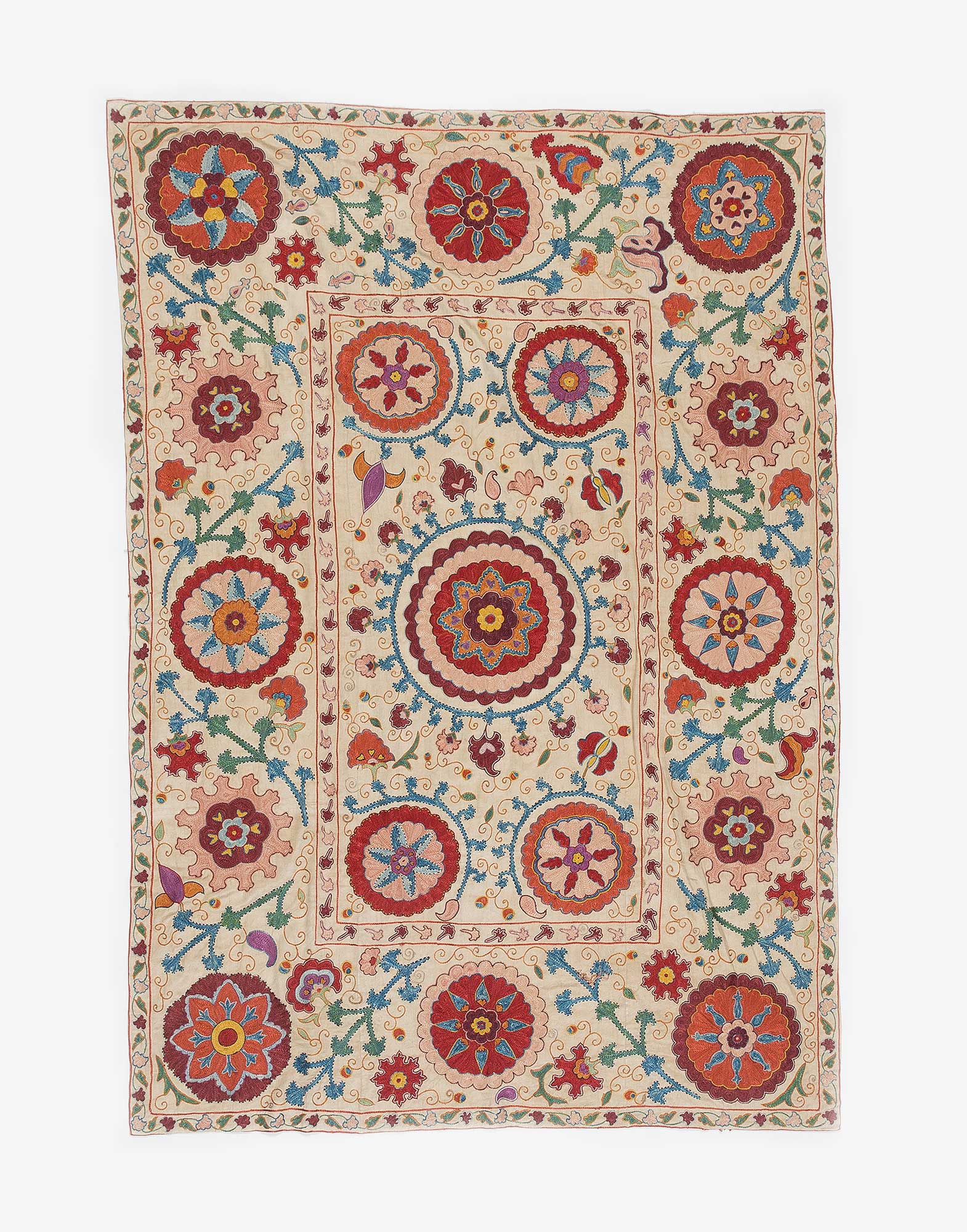 Uzbek Suzani Embroidered Silk Bed Cover