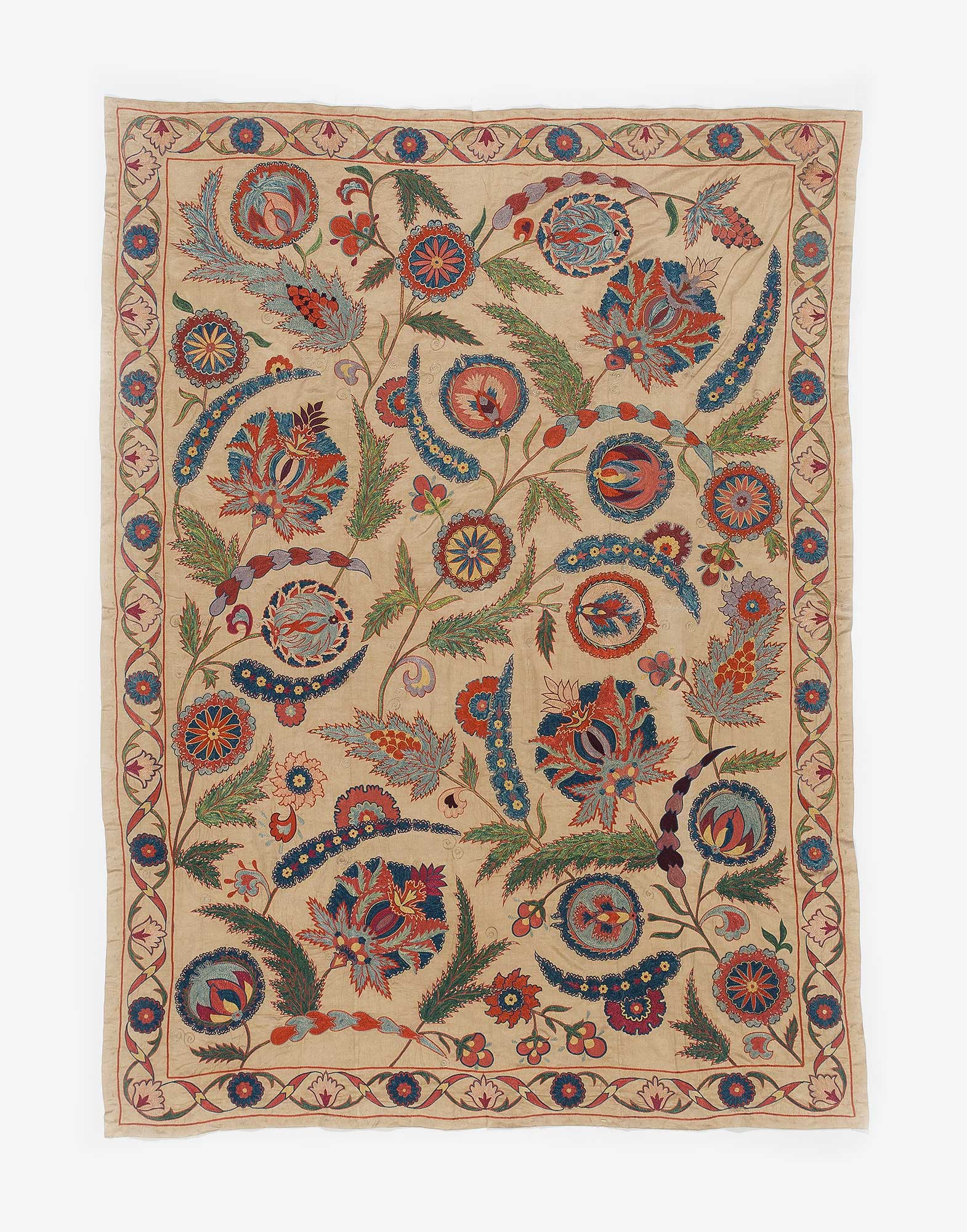 Uzbek Suzani Embroidered Silk Bed Cover