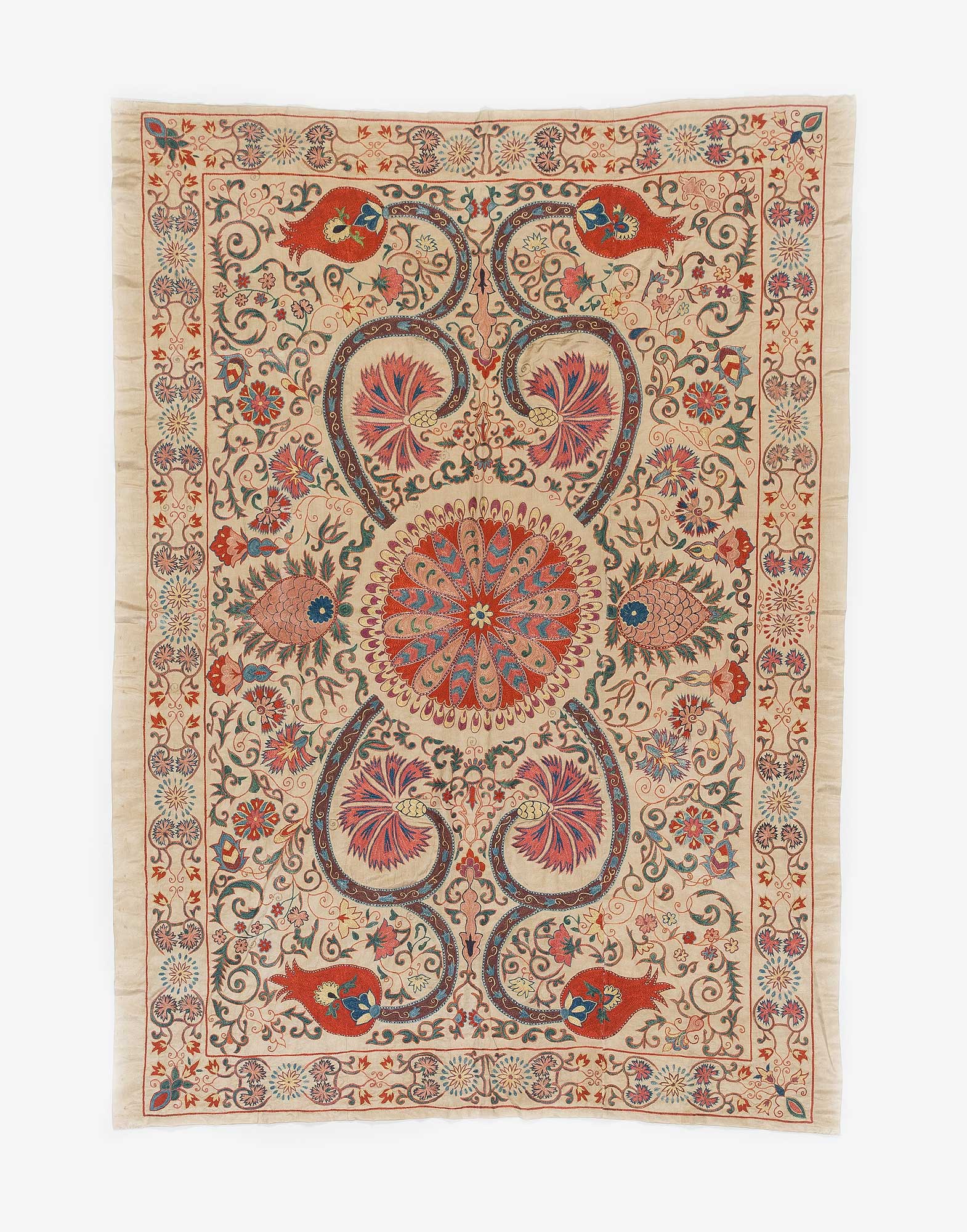 Uzbek Suzani Embroidered Silk Bed Cover