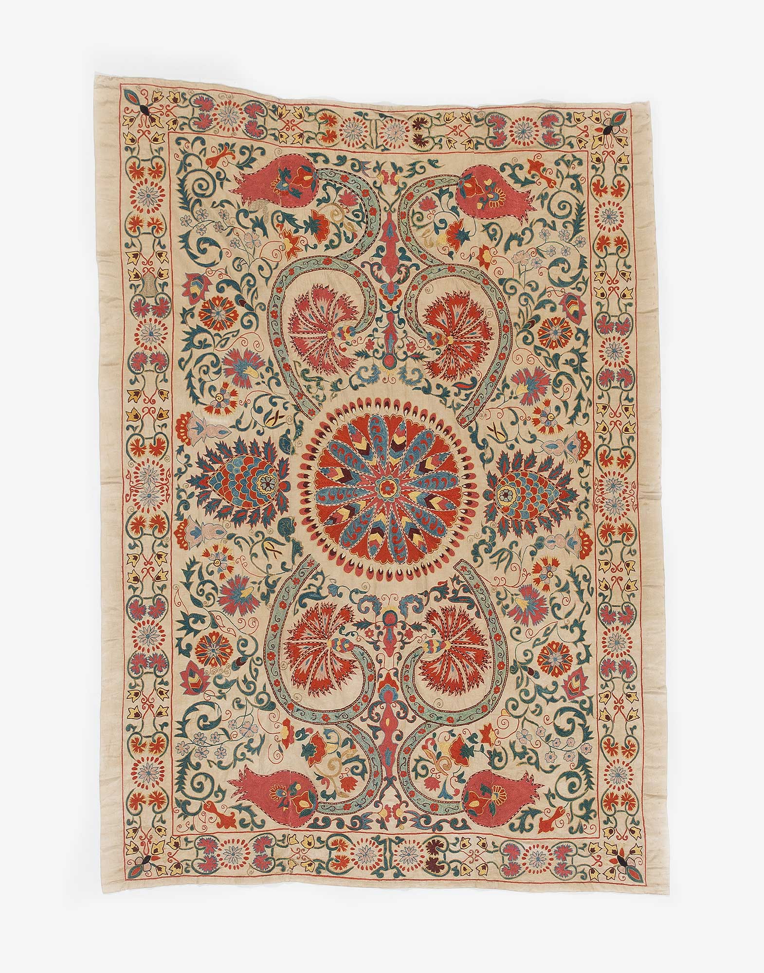 Uzbek Suzani Embroidered Silk Bed Cover