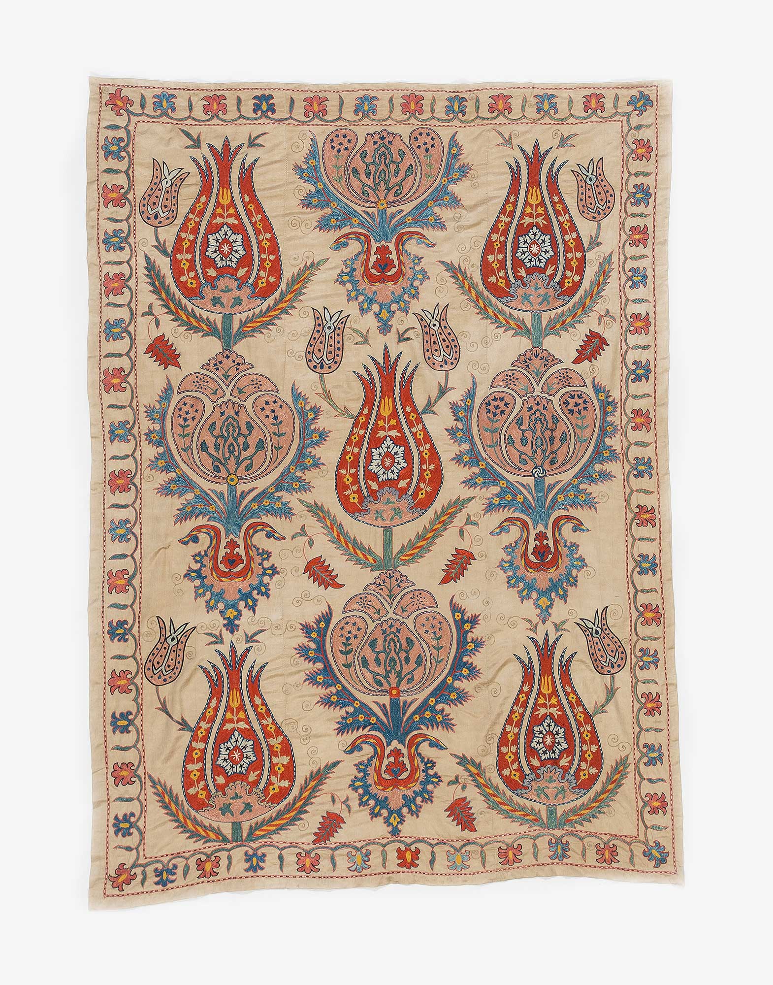 Uzbek Suzani Embroidered Silk Bed Cover