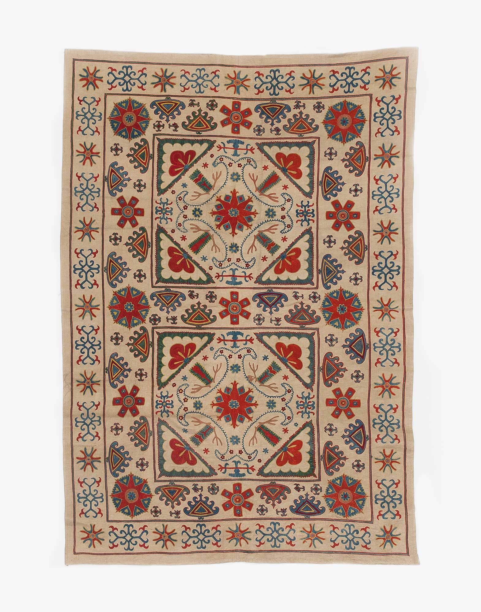 Uzbek Suzani Embroidered Silk Wall Hanging