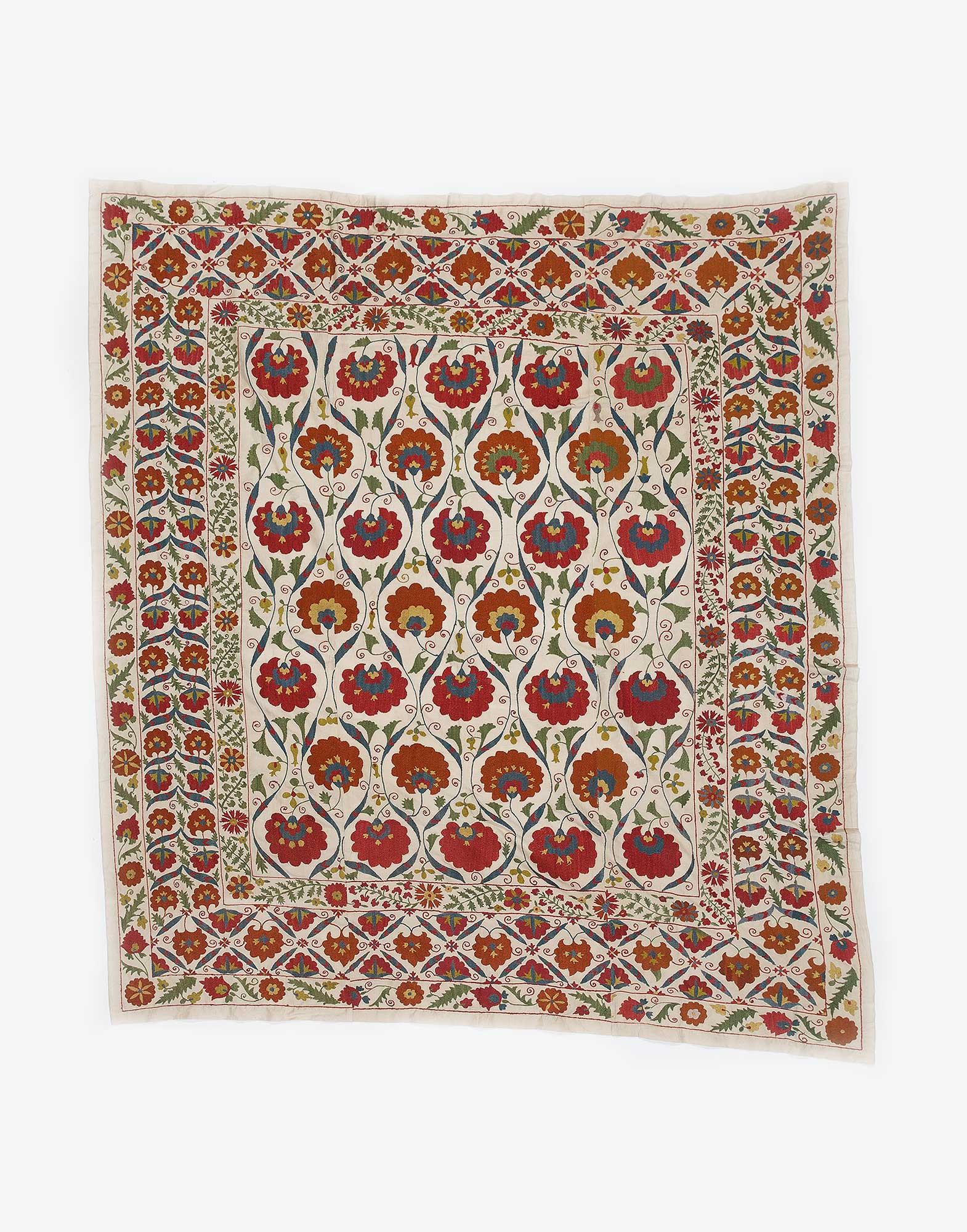 Uzbek Suzani Embroidered Silk Wall Hanging