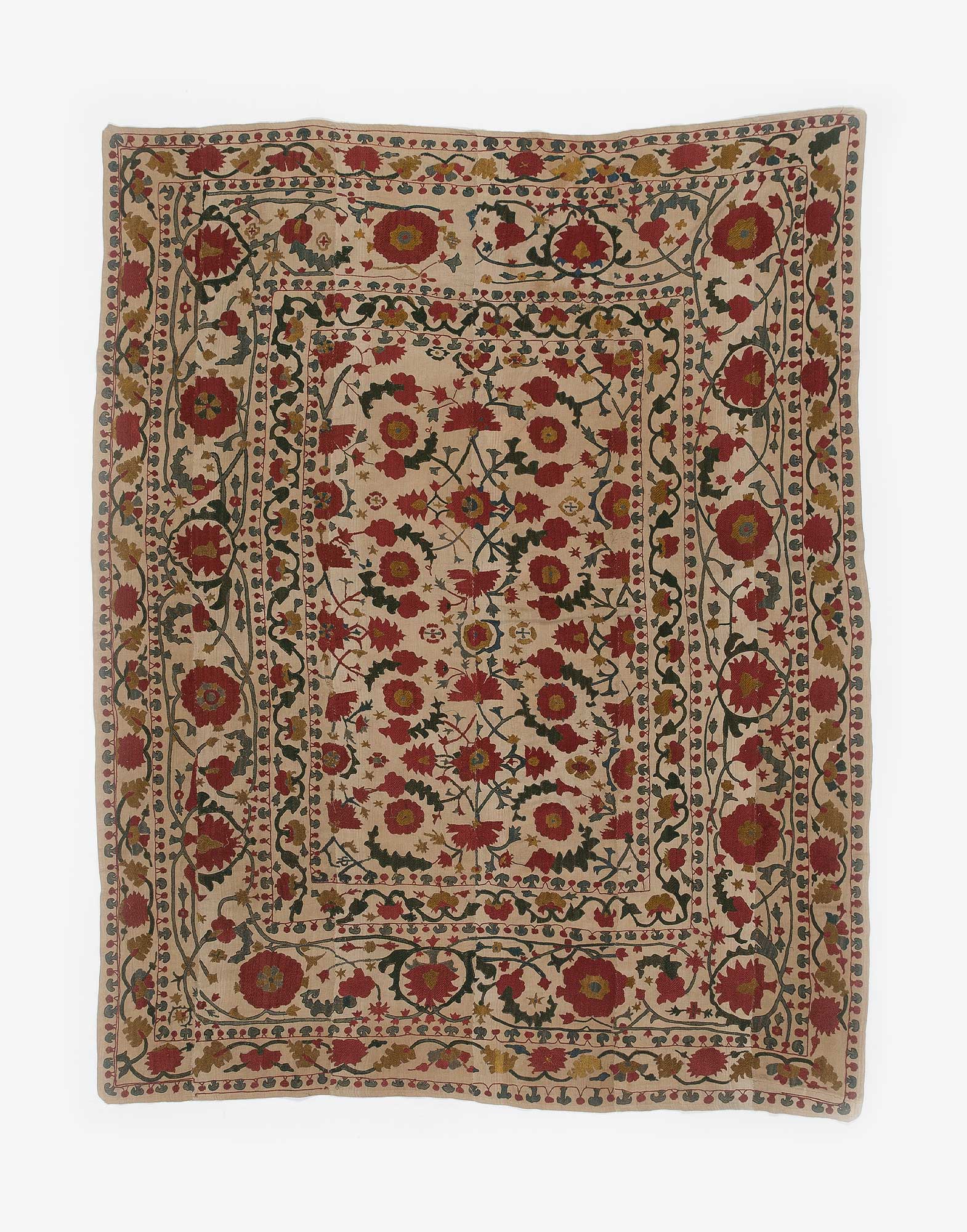 Uzbek Suzani Embroidered Silk Wall Hanging