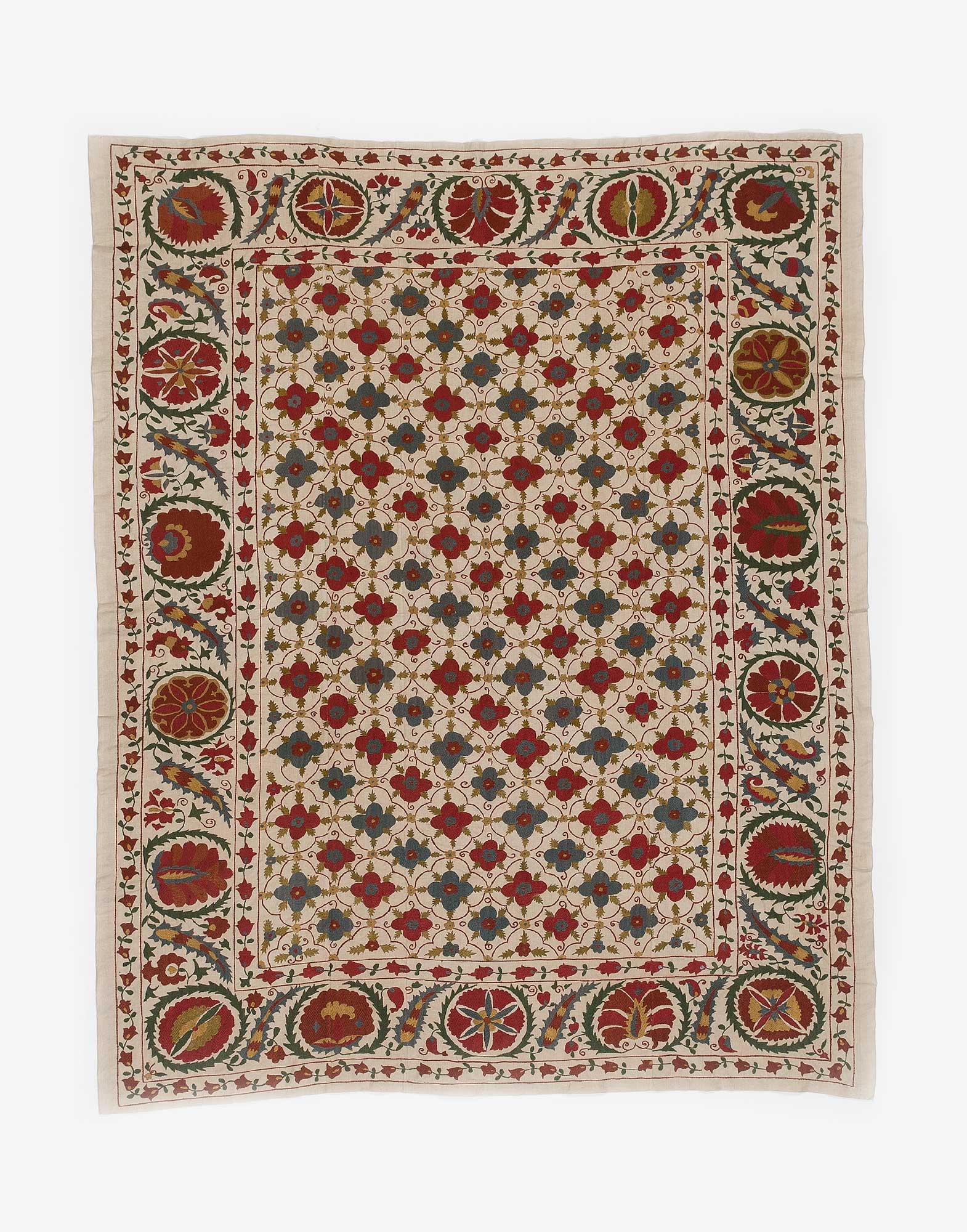 Uzbek Suzani Embroidered Silk Wall Hanging